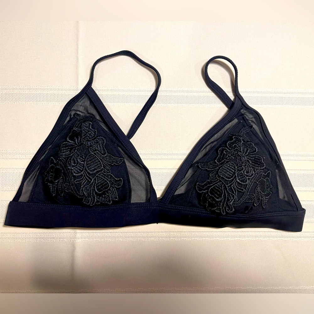 Black Floral Mesh Bikini Top